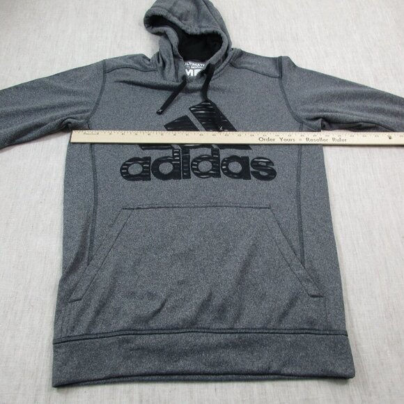 Adidas Ultimate Hoodie Mens Medium Gray Fleece Lined Logo Climawarm Drawstring - Picture 7 of 8